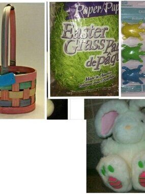 LOT of Cuddle BUNNY RABBIT Plush Stuffed Animal Toy & Basket